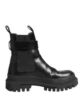 Dolce & Gabbana Black Calfskin DG Logo Strap Ankle Boots Shoes